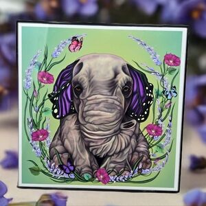 Lavender Butterphant By Lorraine Martin Giclee Print Framed Colorful Elephant